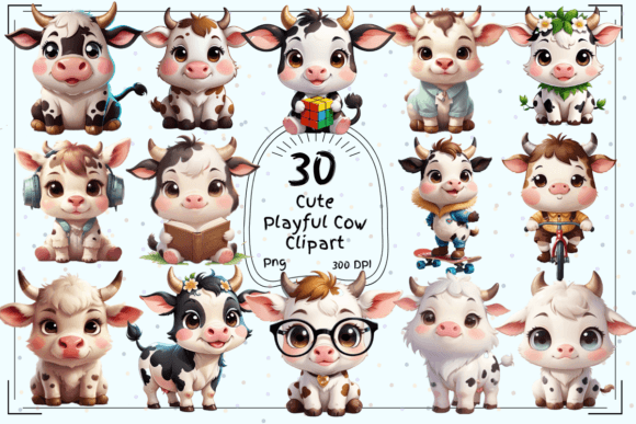 30 Cute Kawaii Playful Cow Clipart: A Barnyard of Creativity