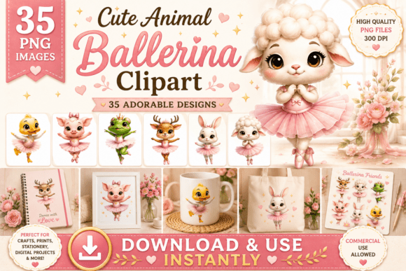35 Cute Farm Animal Ballerina Clipart: Design Magic