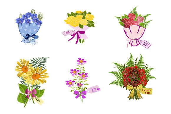 6 Bouquet of Flowers: Versatile Clipart for Creative Projects