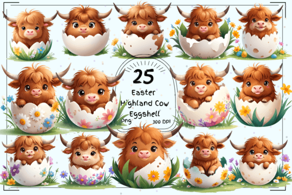 Adorable Easter Highland Cow Clipart for Your Projects