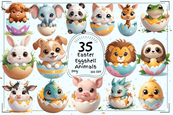 Charming Easter Eggshell Animals: 35 Digital Clipart Designs