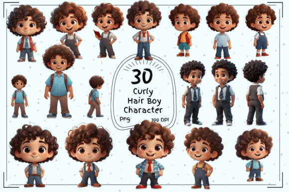 Curly Hair Boy Character: 30 Charming Illustrations for Your Projects