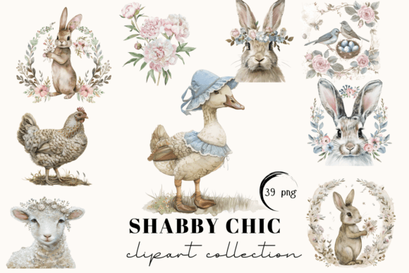 Shabby Chic Animals & Watercolor Clipart Collection