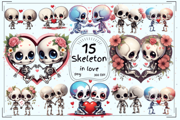 Skeletal Romance: Cute Skeleton in Love Clipart