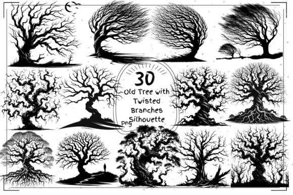 Twisted Tree Silhouettes: Ancient Forest Design Magic