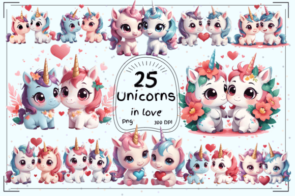 Whimsical Romance: 25 Cute Unicorns in Love Clipart